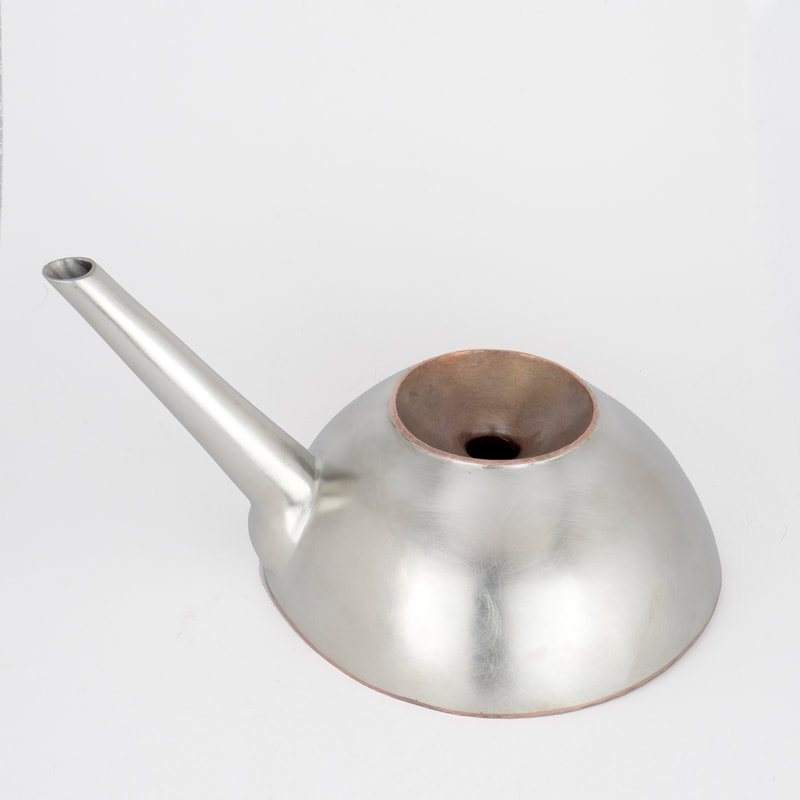 Pewter and copper watering can