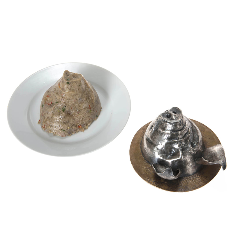 Raised and Chased Silver and Brass Hog Head Cheese Mold