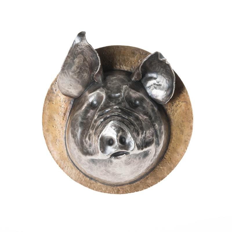 Raised and Chased Silver and Brass Hog Head Cheese Mold